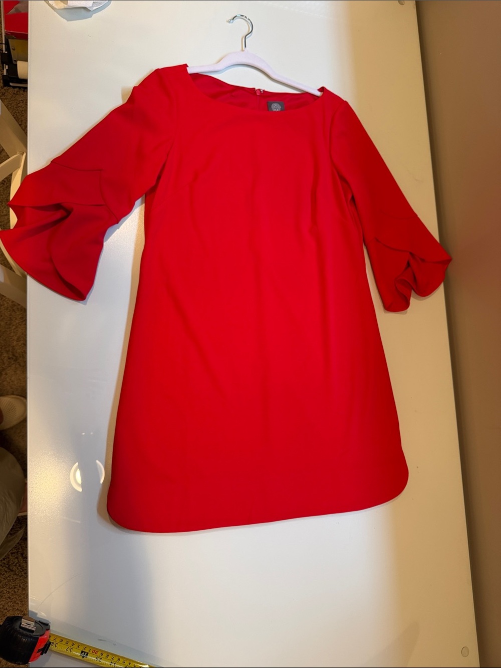Vince Camuto Red Ruffle-Sleeve Shift Dress